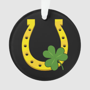 Ornamento Ferradura de Ouro Sortudo com Shamrock em preto