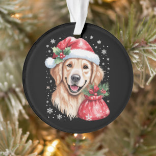 Ornamento Festa de Natal com Luzes de Natal do Cão Retriever