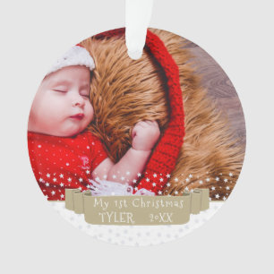 Ornamento Festa Personalizada do Primeiro Natal do Bebê Foto