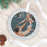 Ornamento Festivo Azul Festivo, Com Título Foto<br><div class="desc">Ornamento divertido e festivo de fotos de Natal com o nosso padrão estilhaçado,  alegre e festivo,  azul. Personalize com sua foto na frente e atrás. Design por Moodthology Papery.</div>
