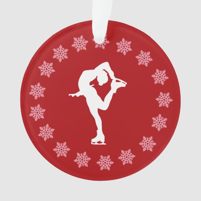 Ornamento Figura vermelha e branca personalizada patinador (Frente)