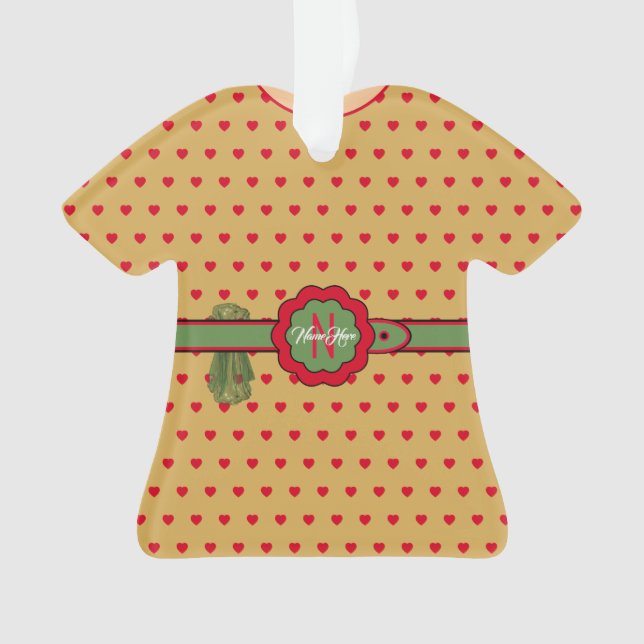 Ornamento Figurina do Ouro Cinturado das Bolinhas Vermelhas (Frente)