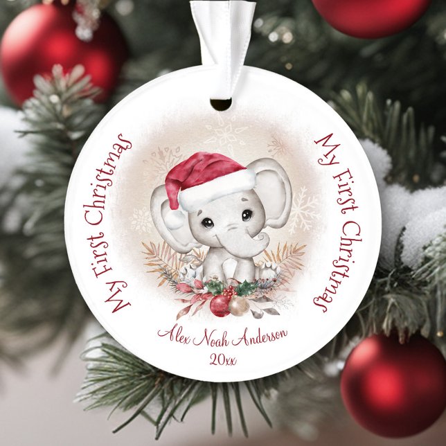 Ornamento Filhinho Elefante Cujo Primeiro Natal É Acrínico (Cute Elephant Baby First Christmas Boy Acrylic Ornament)