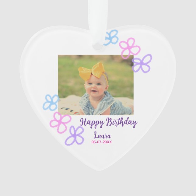 Ornamento Filhos bebês primeiro aniversario adicionar nome d (Frente)