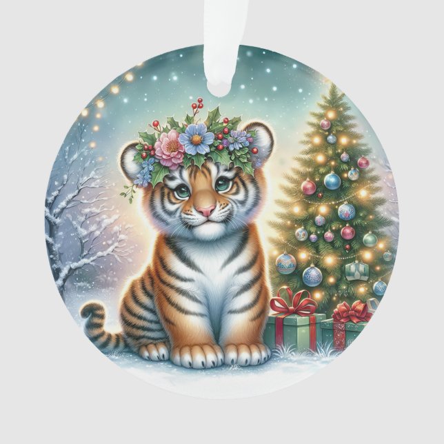Ornamento Filhote de Tigre com Coroa de Azevinho (Frente)