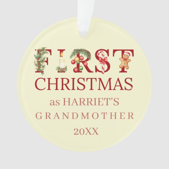 Ornamento First Christmas as Grandma Red Typography – Custom (Frente)