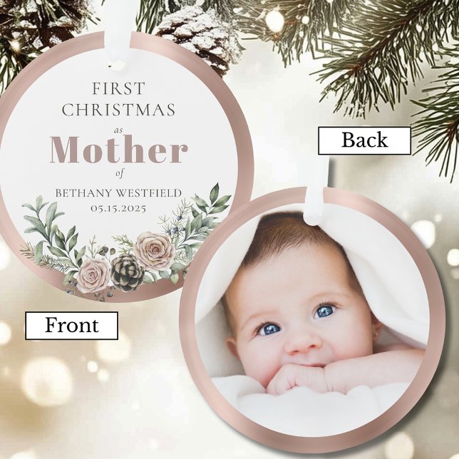 Ornamento First Christmas as Mother Photo Keepsake (First Christmas as Mother Photo Keepsake Round Acrylic Ornament)