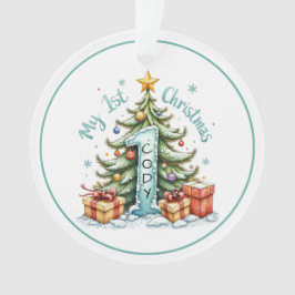 Ornamento First Christmas Ornament – Snowy Tree & Gifts 