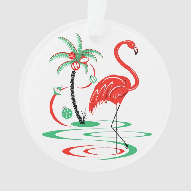 Ornamento Flamingo de Natal Vermelho - acrílico (Frente)