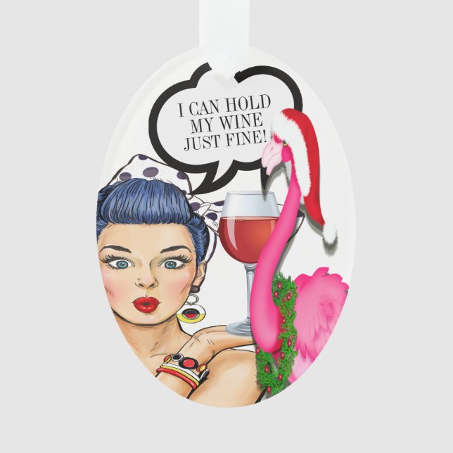 Ornamento Flamingo Wine Pop Art Ornament #feriadoZ (Frente)