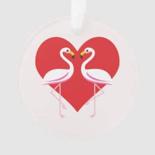 Ornamento Flamingos Cor-de-rosa branco-claro com coração ver