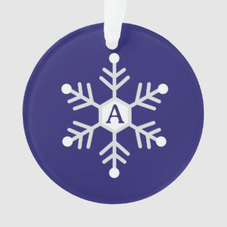 Ornamento Floco de Neve Branco e Prata Natal Inicial Azul