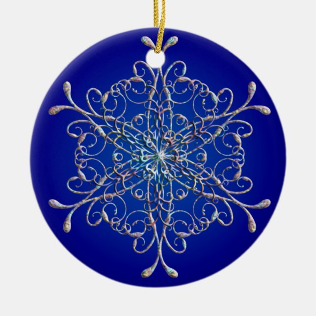 Ornamento Floco de Neve Iridescente Azul (Frente)