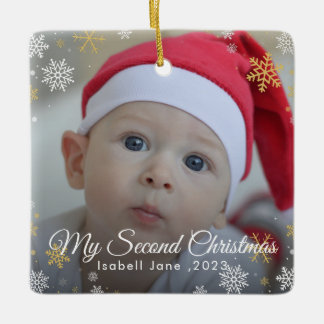 Ornamento Floco de Neve Vermelho de Natal segundo 