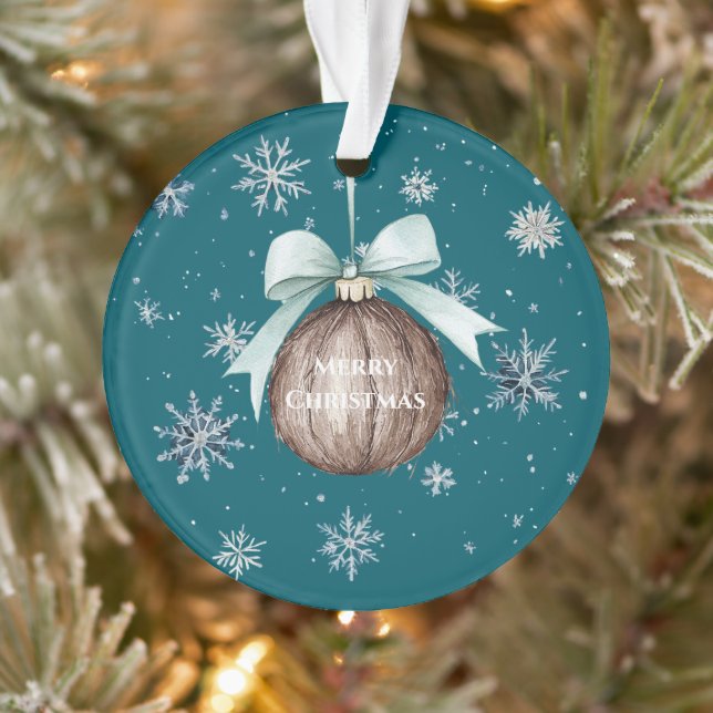 Ornamento Flocos de Neve Azul Turquesa Natal Coco com Laço (Árvore)