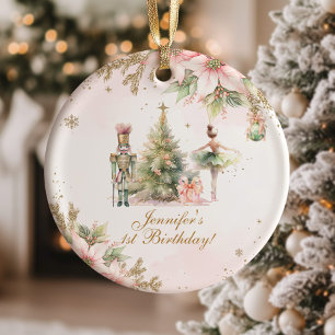 Ornamento Flocos de neve com folha de ouro para 1º aniversár