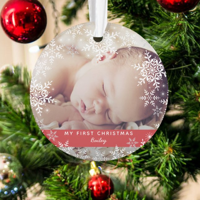 Ornamento Flocos de neve de Natal do Winter Baby em Red (Criador carregado)