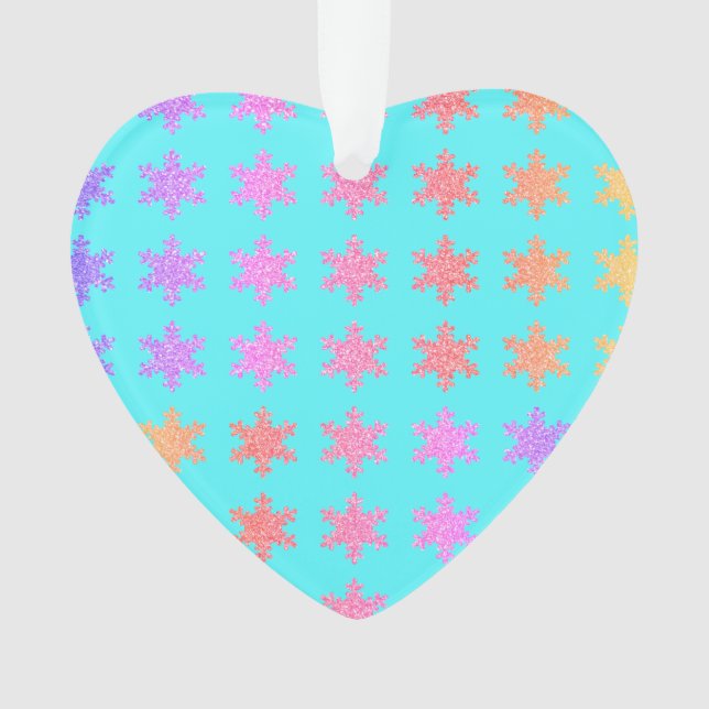 Ornamento Flocos de neve Padrões Turquesa Dourada brilhante  (Frente)