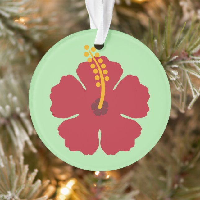 Ornamento Flor de Hibiscus Vermelho de Cartoon Simples (Árvore)