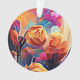 Ornamento Floral Abstrato Art Laranja Vermelho Azul Flores