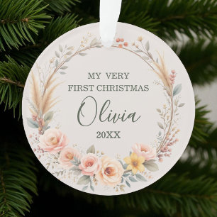Ornamento Floral de Flor de Flor no Primeiro Natal Personali