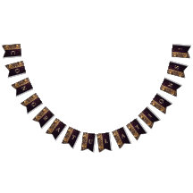 Ornamento Floral Dourado com Bandeira de Lanternas