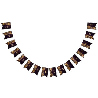 Ornamento Floral Dourado com Bandeira de Lanternas
