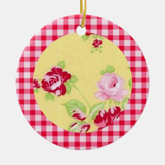 Ornamento Floral Rosa Gingham (Frente)