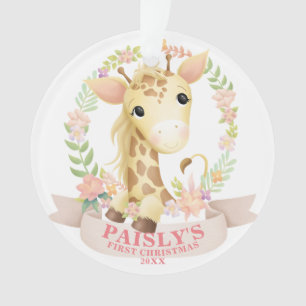 Ornamento Floral Watercolor Baby Giraffe Foto de Natal
