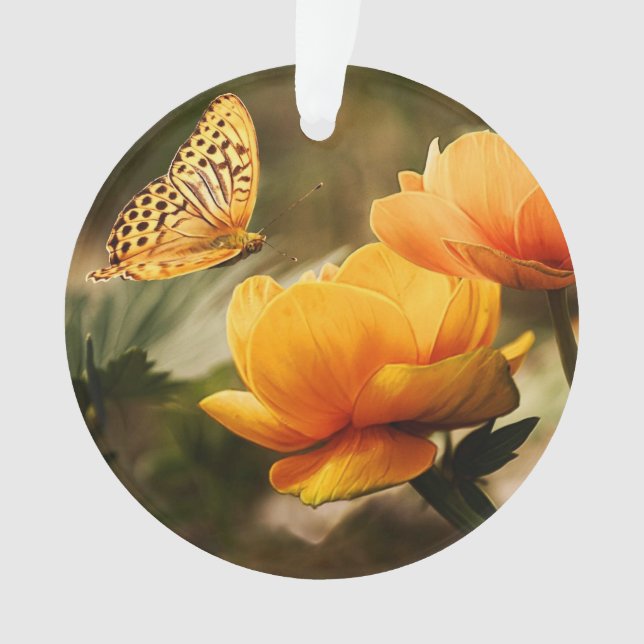 Ornamento Flores Amarelas Profundas Brilhantes com Borboleta (Frente)