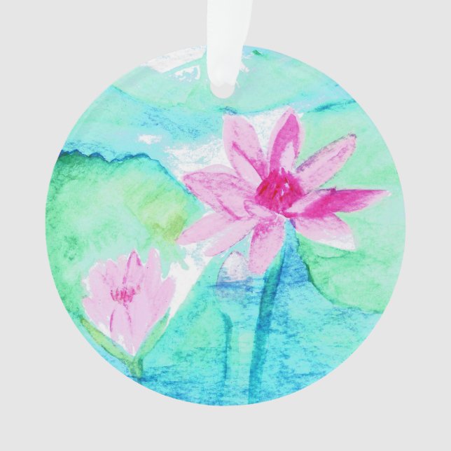 Ornamento Flores de Lotus Rosa Pastel Aquarela (Frente)