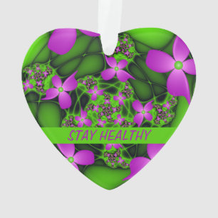 Ornamento Flores Fractais Abstratas Modernas Rosa Verde Neon