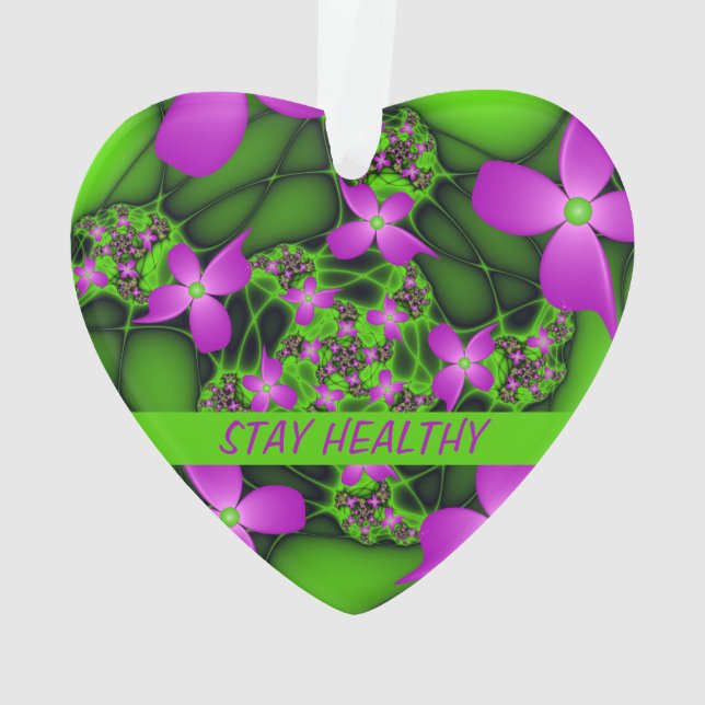 Ornamento Flores Fractais Abstratas Modernas Rosa Verde Neon (Verso)