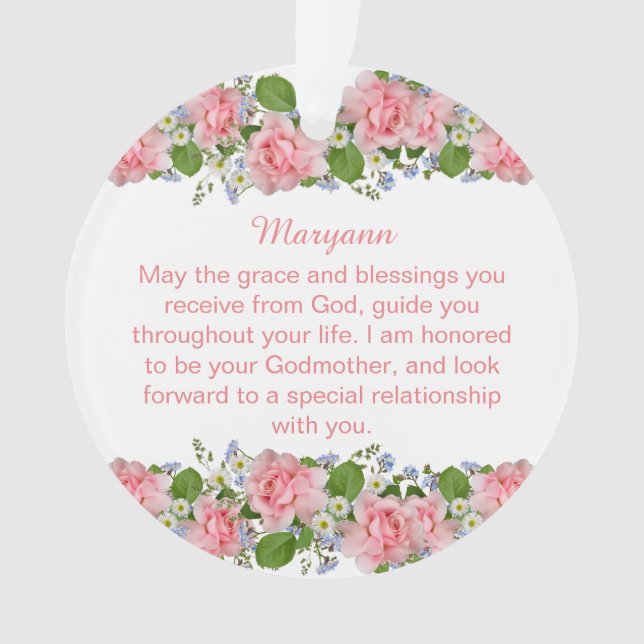Ornamento Flores Rosa Personalizadas Filha-Deus Batismo (Frente)
