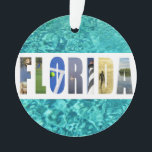 Ornamento Florida Beach Ocean Viagem Photo Christmas<br><div class="desc">Mostre seu amor pelo estado da Flórida nesta temporada de festas com este Enfeites de natal festivo! A colagem colorida apresenta fotos de oceano,  praia,  palmeira,  farol,  golfe e tênis!</div>