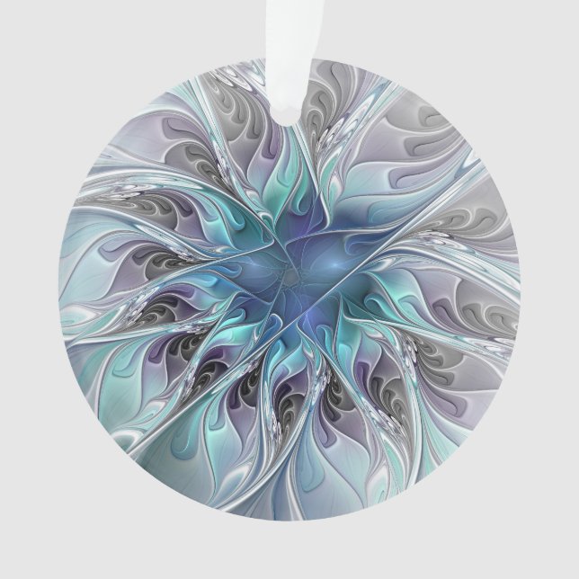 Ornamento Flourar Abstrato Moderno Flor Fractal Com Azul (Frente)