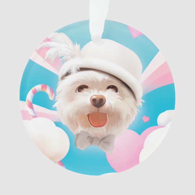 Ornamento Fluffy Dog com White Hat (Frente)