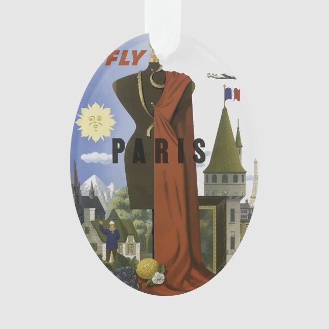 Ornamento Fly Paris France Viagens vintage (Frente)