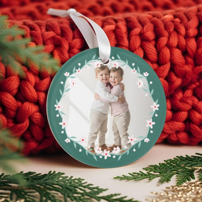 Ornamento Folhagem Floral Crest Elegante Fotos Verdes Elegan (Floral Foliage Crest Elegant Green Photos Keepsake Ornament)