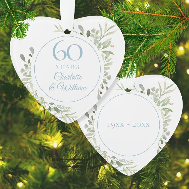Ornamento Folhas de Aquarela Suave 60º Aniversário (Watercolor Greenery 60th Wedding Anniversary Ornament)