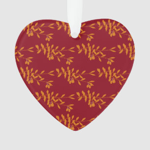 Ornamento Folhas do ramo da silhueta laranja em vermelho