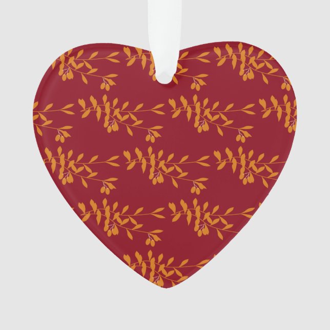 Ornamento Folhas do ramo da silhueta laranja em vermelho (Frente)