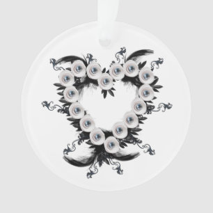 Ornamento Forma Cardíaca de Pearl Preto e Pena Preta