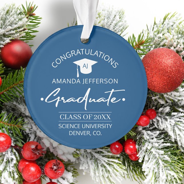Ornamento Formatura | Ano de aula e azul elegante escolar (Criador carregado)