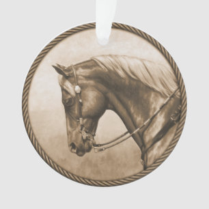 Ornamento Foto antiga do Cavalo Ranzeiro Ocidental Sepia
