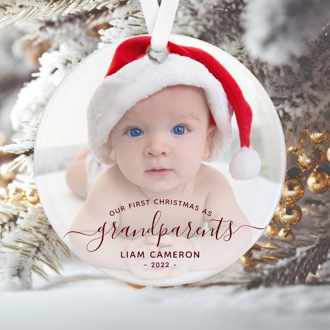 Ornamento Foto Avós Primeiro Natal Roteiro Vermelho (Criador carregado)