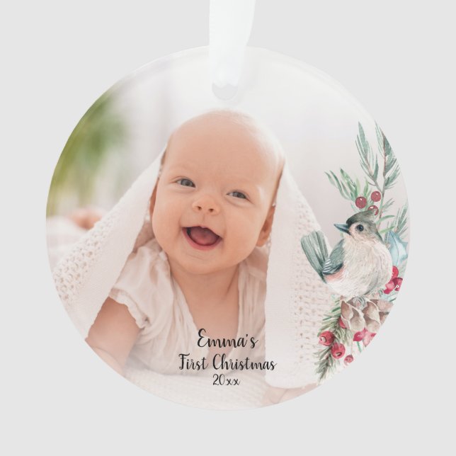 Ornamento Foto Botânica De Inverno Da Pastel Watercolor (Frente)