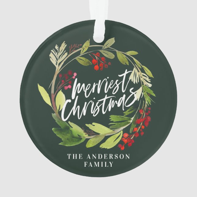 Ornamento Foto botânica moderna, vermelha e verde, festiva (Verso)