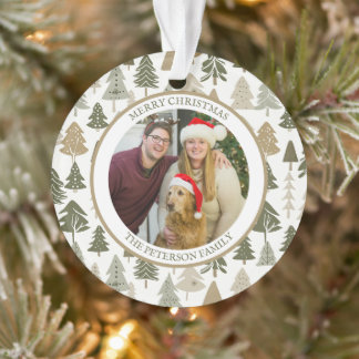 Ornamento Foto da família do padrão das árvores de Natal mod