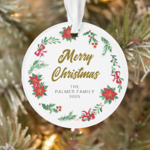 Ornamento Foto da família Floral Christmas Wreath